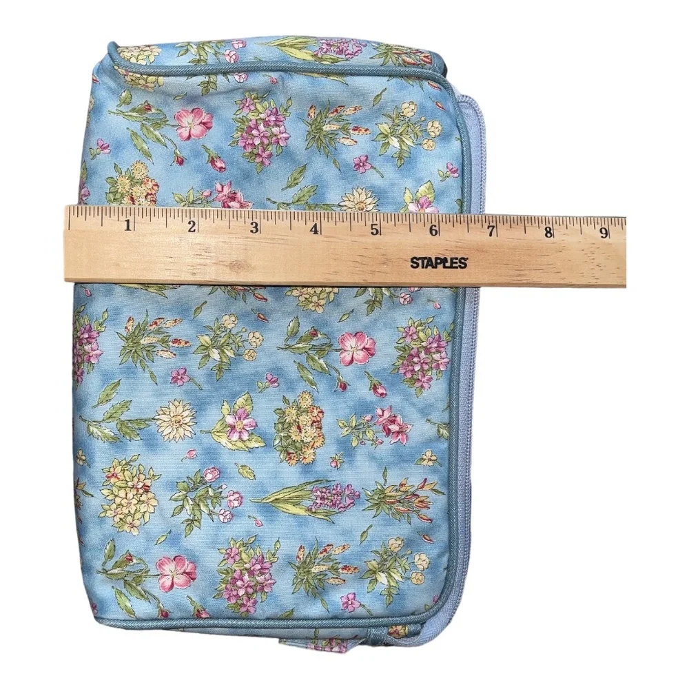 Allegro Pacific Floral Cosmetic Bag Blue Pink Yellow Green Zipper Pre-owned